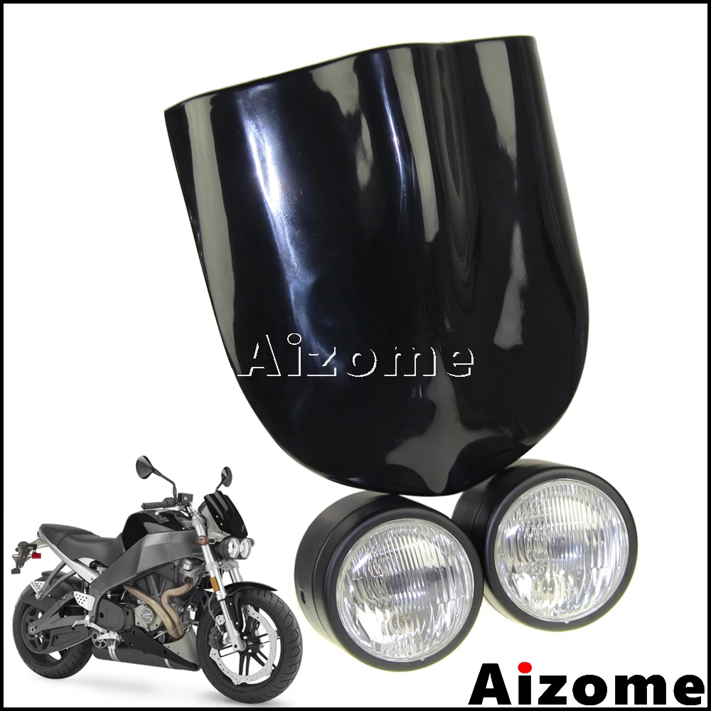 4" Motorcycle Twin Headlight Street Bikes Headlamp Custom Windshield