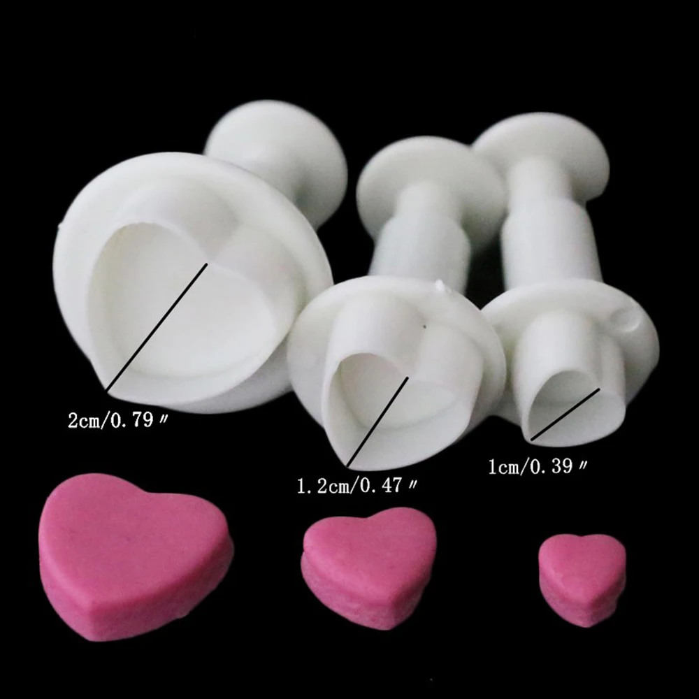 3 Pcs Love Heart Shape Cookie Plunger Cutter Fondant Gum Paste Cupcake Toppers Mold Biscuit Christmas Gigt Decorating Tool