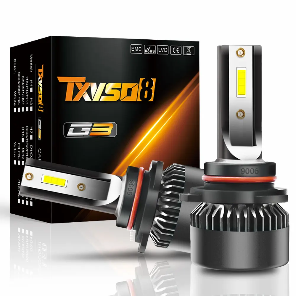 

TXVSO8 2PCS 9006 HB4 Car Headlight Bulbs Fog Lights Turbo Fan Bulbs CSP Headlamp 6000K 10000LM/Set Replace Lorry/Camion Light