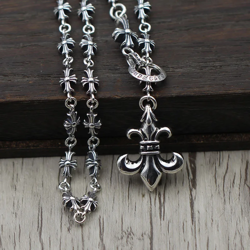

Sterling Silver 925 Punk Wind Pendant Anchor Pendant Set Thai Silver Retro Cross Adjustable Sweater Chain Necklace