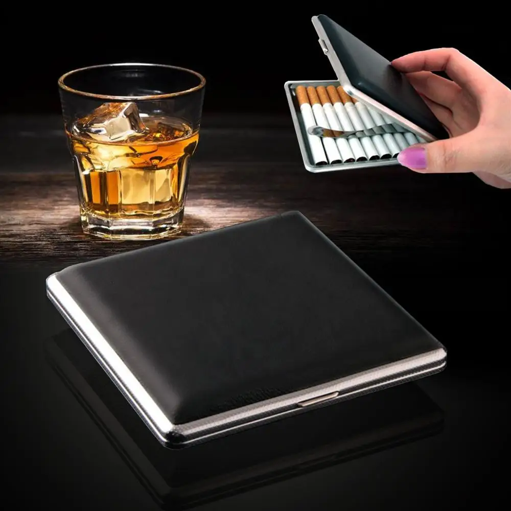 Men's Gift PU leather Cigarette Case Holder For 20pcs King Size Smoking Accessories Smoke Gadget Plaid Cigar Smoker Tool | Дом и сад
