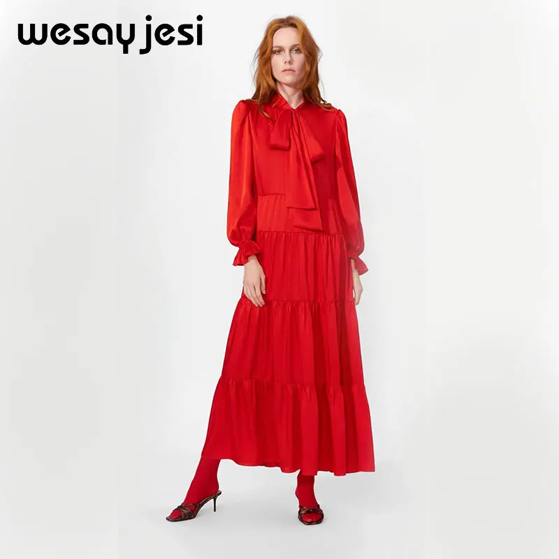 2019 vestidos فستان صيفي انكلترا نمط خط الصلبة طويل كم flare كم منتصف العجل v الرقبة حزب اللباس النساء vestido