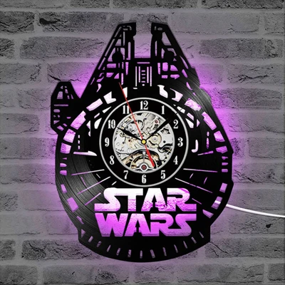 12in 3d wall clock Star Wars LED Wall Clock with 7 Colors Modern Design Movie Vintage Vinyl Record Clocks Wall Watch Home Decor - Цвет: G-7 Color LED Change