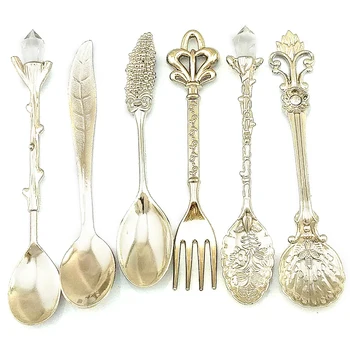 

6pcs Retro Tablewear Fork Alloy Spoon Cooking Scoop Kitchen Ladle Home Use Teaspoon Cutlery