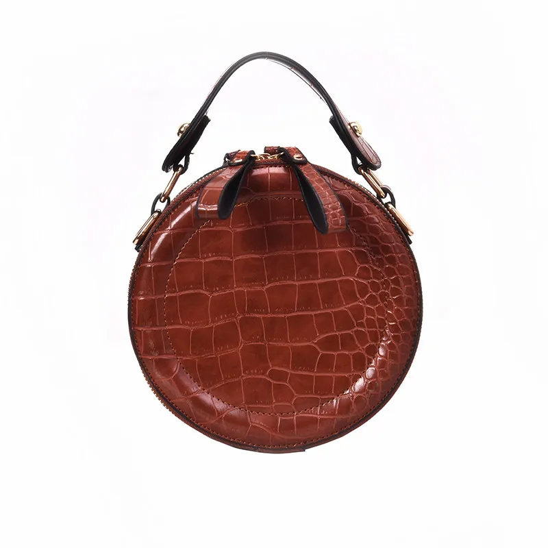 

2019 new round snake skin pattern ladies crossbody bag double opening designer round large capacity shoulder bag