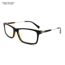 Винтаж Италия негабаритных квадратная линза ацетатная оправа черного цвета на Деми Цвет тонкий металлический храм рецептурная оптика Eyeglasses1373 C3