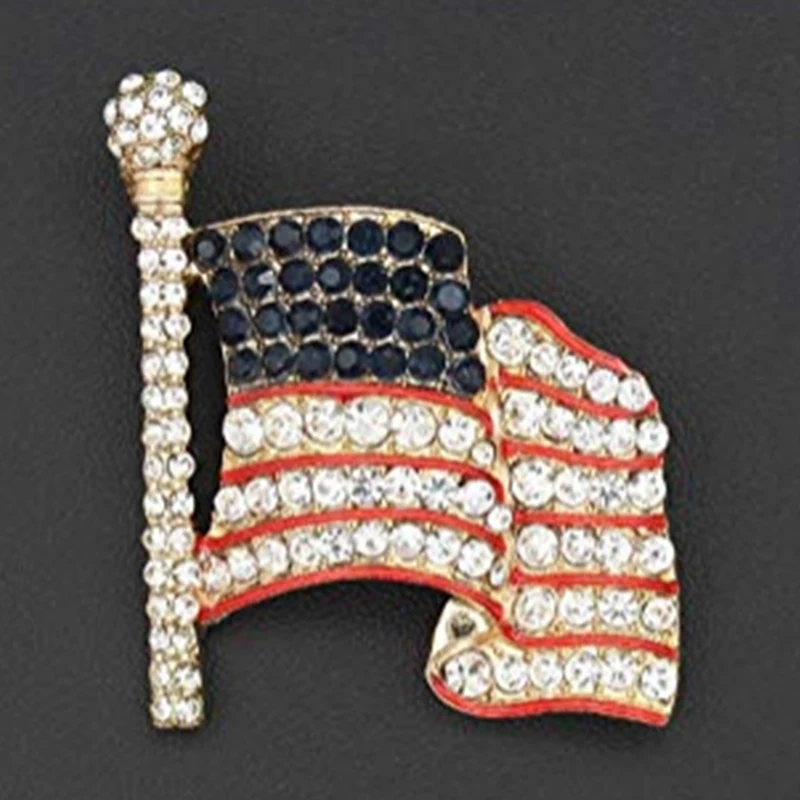 

Patriotic American USA Flag Rhinestone Pin Brooch Gold Tone