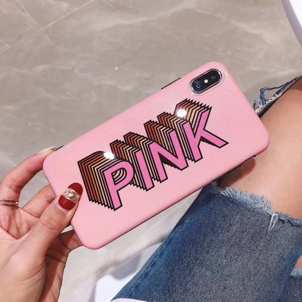 

Pink Case For iphone X XS MAX XR Case For iphone 6 6S 7 8 Plus Cases cover Soft silicone phone case