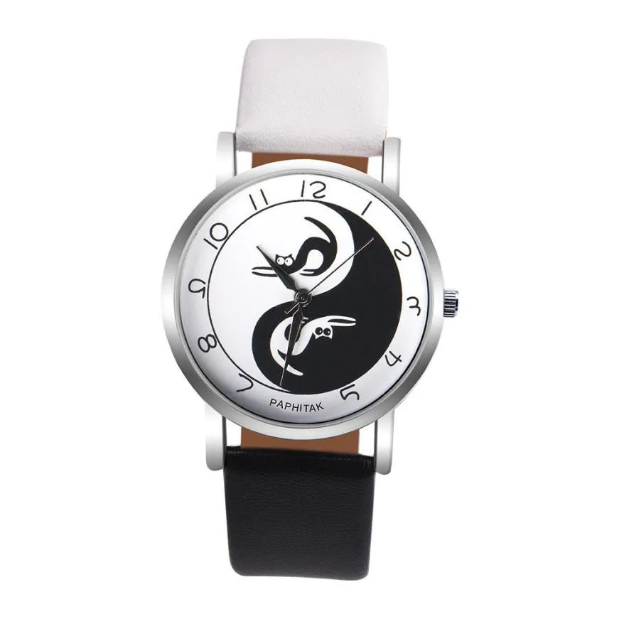 Часы Relojes mujer Женские Аналоговые кварцевые часы Yin Yang с милым кошачьим принтом из