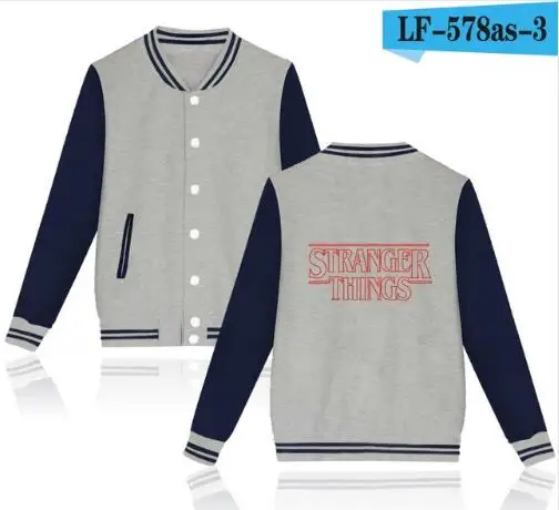 Gray and Navy Горячая США драма странные вещи куртки для мужчин/женщин бейсбольная форма странные вещи 3 весна зима теплая черная Студенческая куртка 4XL - Цвет: Gray and Navy