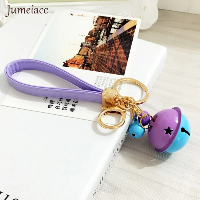 Free shipping 12 Colors Cute Bell Doll Keychain Leather Rope Key Holder