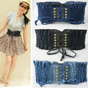 P3068 девушка широкий заклепки шнуровкой деним поясе женщин 60 г|cummerbund women|belts