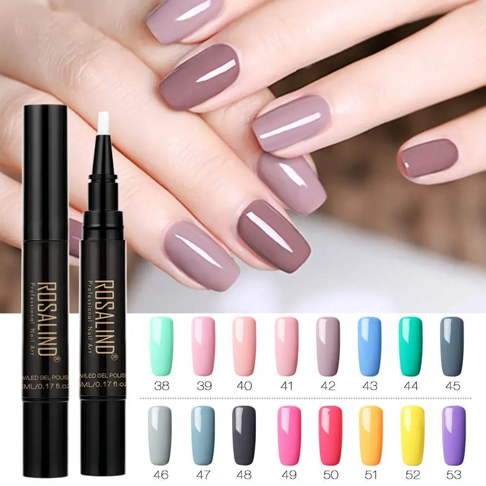 ROSALIND 5ML Nail Polish Semi Permanent UV Hybrid Nail Gel Polish Nail Brush Pen Nails Soak Off Top White Gel Lacquer