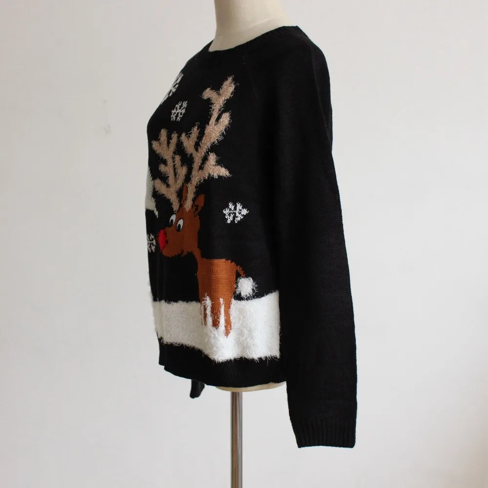 Уродливый свитер, Рождественский женский свитер с вышивкой оленя и снежинки, Рождественский вязаный пуловер, джемпер, топ на осень и зиму, Sueter Mujer C89592