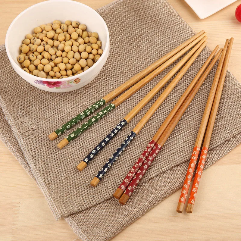 1 Pair Cook Noodle Retro Cherry blossoms Print natural Chopsticks Deep