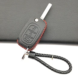 Дистанционный 3 кнопки Автомобильный ключ кожаный чехол для ключей для Lada Sedan Largus Kalina Granta Vesta X-Ray XRay для Renault Key Shell - Название цвета: Black with keychain