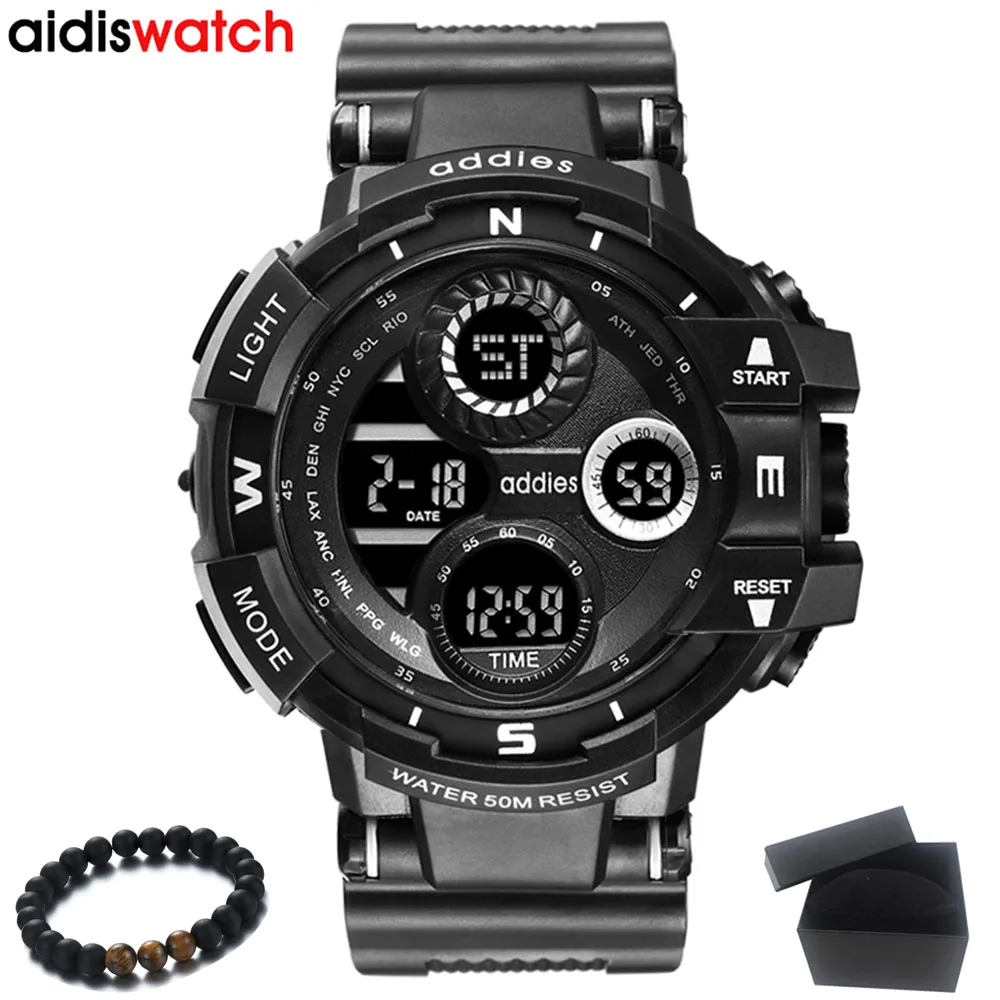 Роскошные Брендовые мужские спортивные часы, мужские s светодиодный аналоговые цифровые часы, водонепроницаемые армейские военные электронные часы, мужские часы - Цвет: Black Black