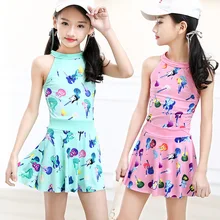 Girls One Piece Swimsuits Skirt Suit Print Flowers Children Swimwear Princesss Kids Beach Dress Bathing Suits Hot Spring Clothes