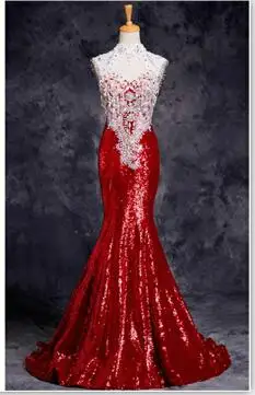 Королевский синий Русалка Вечерние платья Длинные открытая спина бордовый блесток вечерние платья на выпускной вечерние в пол Великолепное макси платье - Цвет: Красный