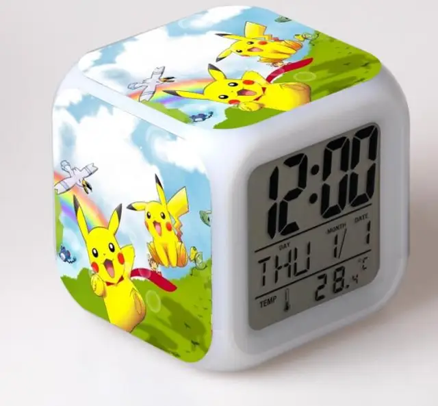 M.Sparkling Pokemon Alarm Clock Led Digital Square Desk Clock Kids