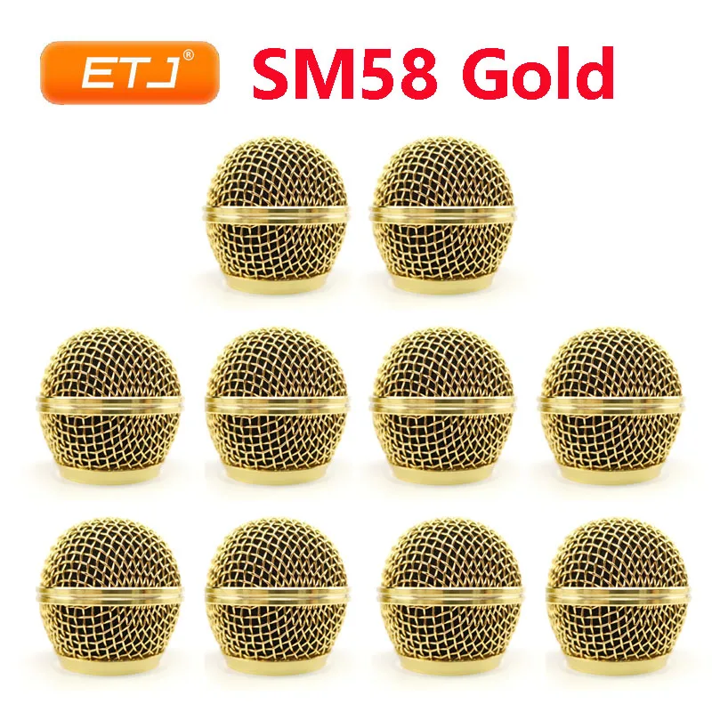 

10pcs Microphone Ball Mesh Grille Beta58 SM 58 Microphone Accessories Ball Head Replacement Accessory Electroplating Gold Color