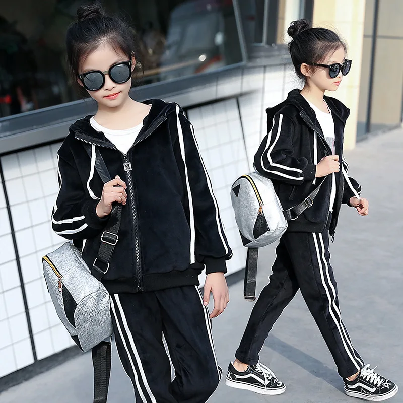 

Autumn Girl Trend Motion Leisure Time Thickening Two-sided Down Suit 2 Pieces Kids Clothing Sets