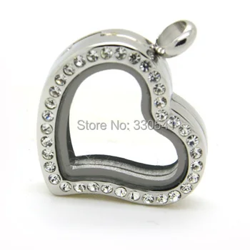

Free shipping unique design stainless steel floating locket rhinestone curved heart magnetic floating charms locket wholesale