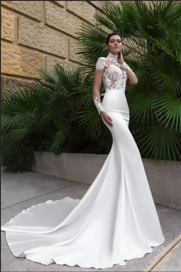 Abito da sposa 2017 Collo Alto di Cristallo Della Sirena Vedere Attraverso  Torna Sheer Manica Lunga Equipaggiata Economici Abiti Da Sposa con Sweep  Treno|cheap bridal gowns|bridal gownsee through wedding dresses - AliExpress