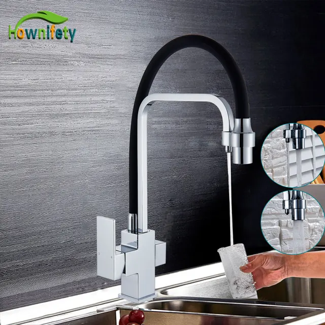 Cheap Hownifety Newest Chrome with Black Hose Kitchen Faucet Mixer Tap Single Hole Bathroon Faucet with Pure Water Cheap Hownifety Newest Chrome with Black Hose Kitchen Faucet Mixer Tap Single Hole Bathroon Faucet with Pure Water