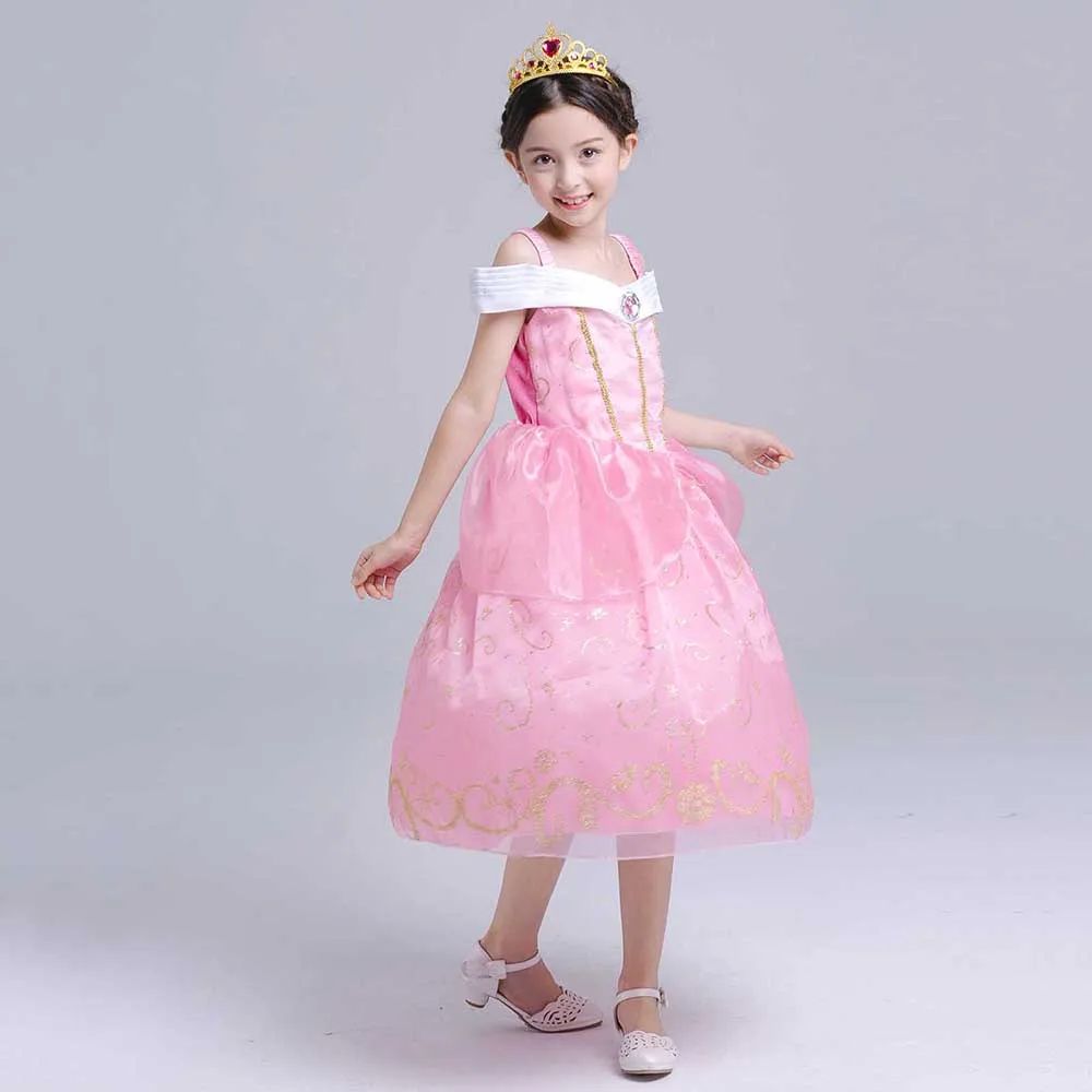 Kids Princess Costume Girls Fairy-tale Dress Up Belle Cinderella Aurora Rapunzel
