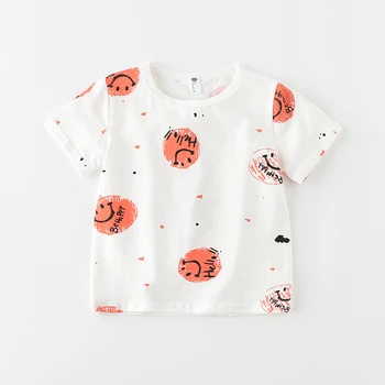 

JN18902 Summer Top Kids Clothes Boys T-shirt Girls child Smiley print T shirt Summer Baby sports Tees Kids TShirt 100% Cotton