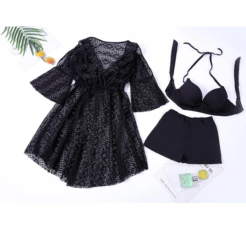 

New Print Bikini V Neck Swimsuit Female 2019 Women Swimwear Three-pieces Bikini set Bather Summer Ladies Sexy Bathing Suit