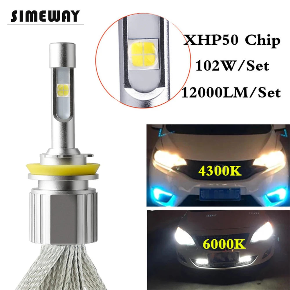Автомобисветодиодный светодиодные лампы H4 4300K bi 9005 лм H11 H8 XHP50 чипы для H7 55 Вт