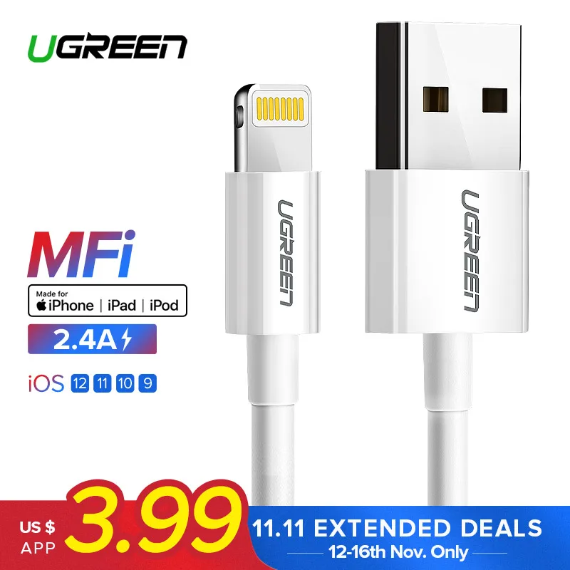 Ugreen USB Cable for iPhone Xs Max 2.4A MFi Lightning USB Fast Charging Data Cable for iPhone X 8 Mobile Phone USB Charger Cord Ugreen USB Cable for iPhone Xs Max 2.4A MFi Lightning USB Fast Charging Data Cable for iPhone X 8 Mobile Phone USB Charger Cord