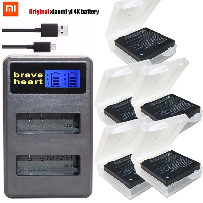 charger and 5battery 3,85 В аккумулятор xiaomi yi 4k батареи+ lcd USB двойное зарядное устройство для оригинальной экшн-камеры xiaomi yi lite 2 4K 4k Xiao yi 4k - Цвет: charger and 5battery