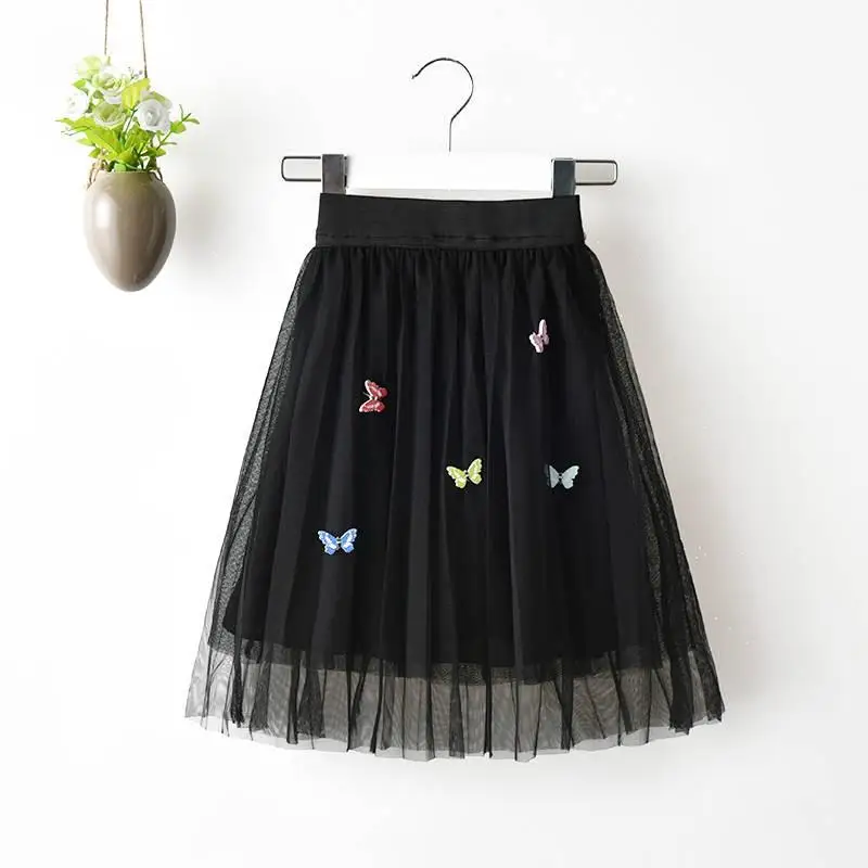 Новая модная детская одежда для девочек сетка принцессы детская юбка пачка для девочки бальное плиссированные юбки для девочек-подростков бабочка Танцевальная Вечеринка SkirtQ439 - Цвет: Черный