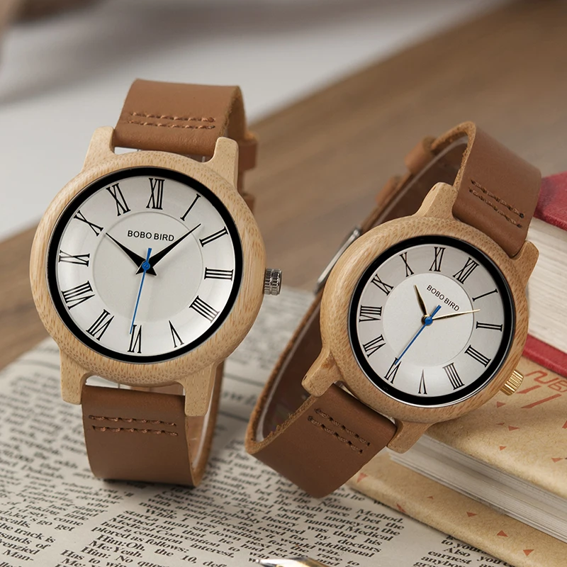 BOBO BIRD Men Watch Wood Case Quartz Movement Timepiece Simple Style Roman Numbers Dial J-Q15