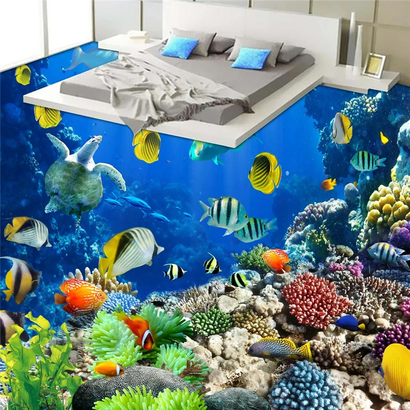 Beibehang подводный мир тропические ванная комната 3d полы водонепроницаемый