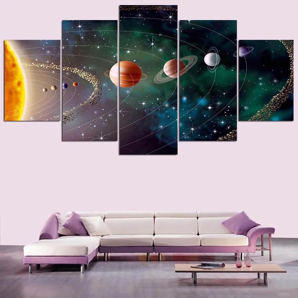

Modular Canvas Home Decoration 5 Pieces Printed Planet Painting Solar System Poster Modern Wall Art Pictures Living Room Framed