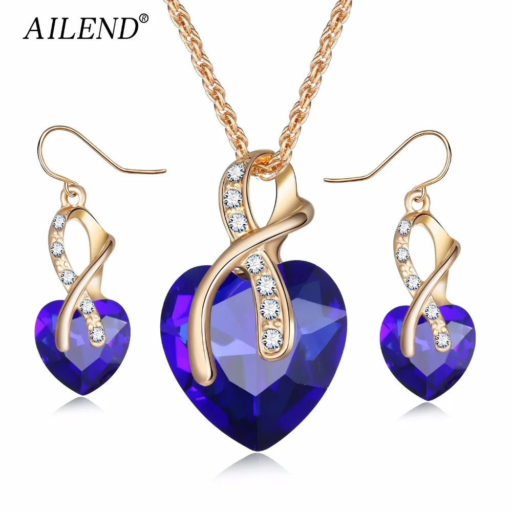 AILEND 2017 Gold Color Love Crystal Heart Jewelry Sets For Women