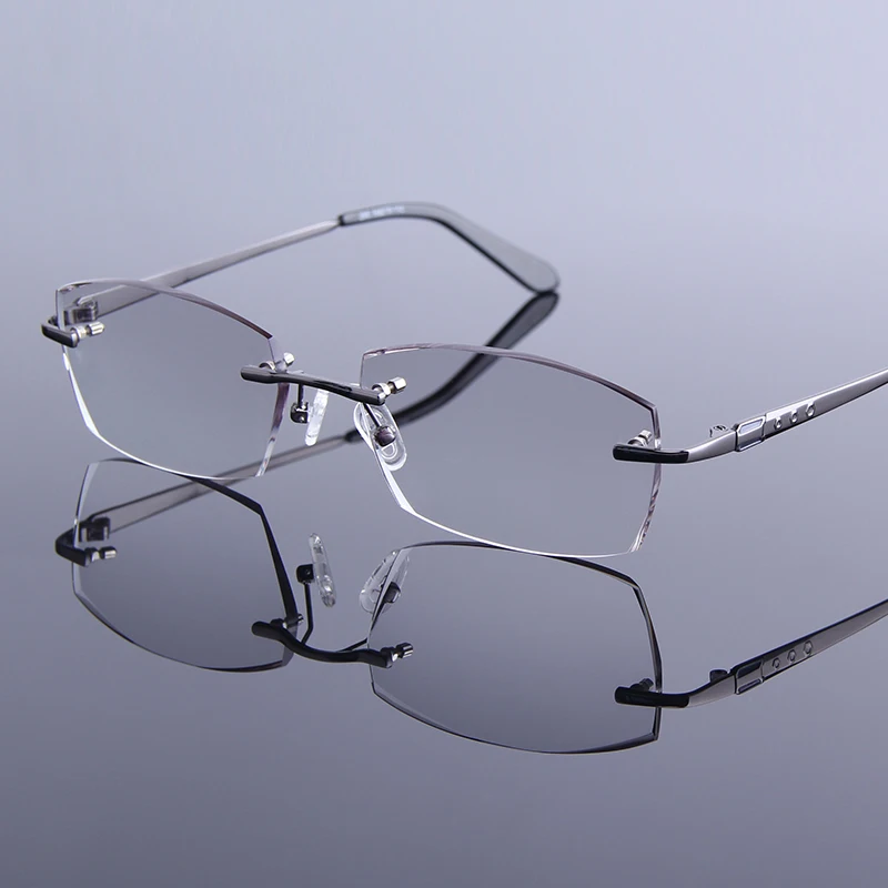 High Clear Diamond Cutting Rimless Reading Glasses Men Ultralight
