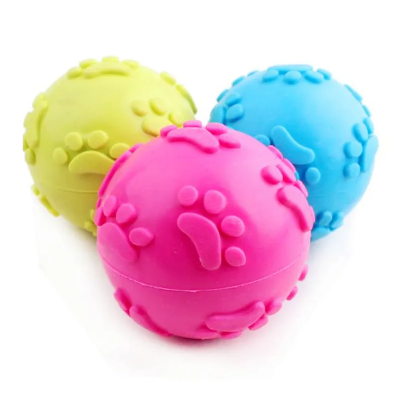 6cm Rubber Pets dog Toys squeak Ball Toys hollow paw Design Bite Ball