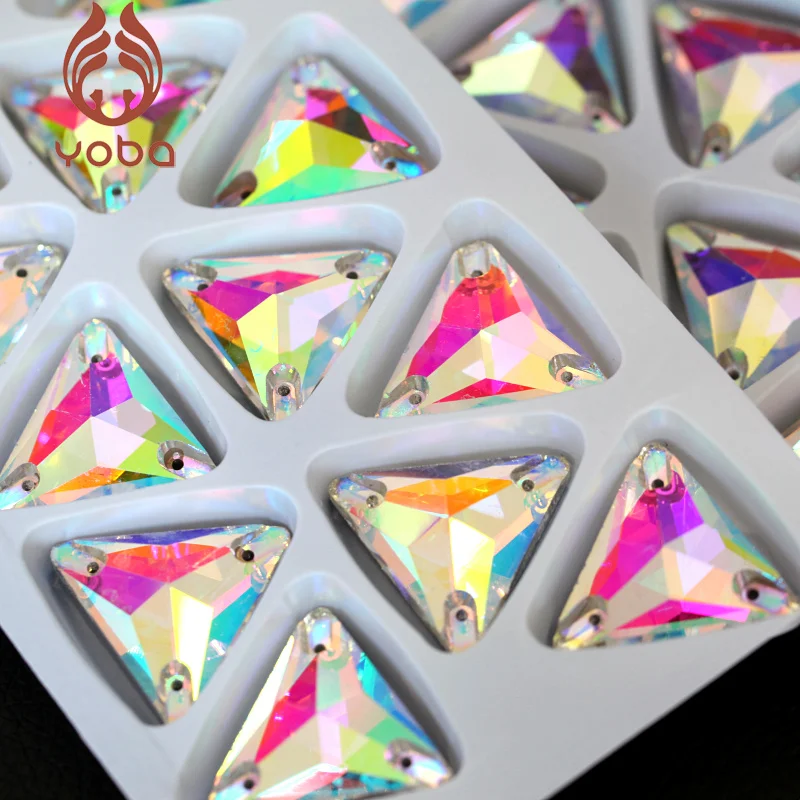 

Hot ! Crystal AB 12mm To 23mm Tri-angle Shapes Sew On Rhinestones With 2 Holes Flatback Sewing Rhinestones For Garment B0199