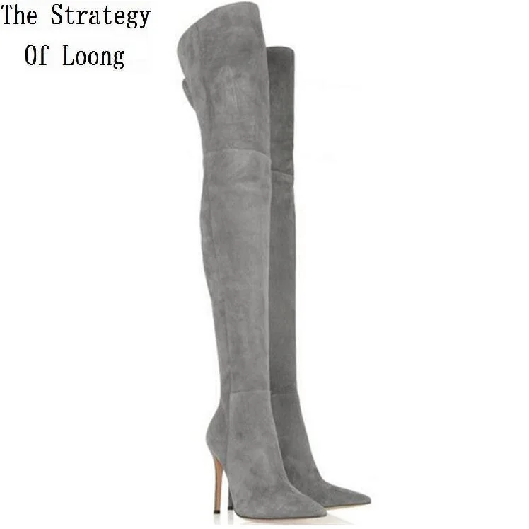 

2018 New Arrival Women Autumn Winter Thin High Heel Pointed Toe Fashion Over The Knee Boots Thigh High Long Boots Plus Size 42