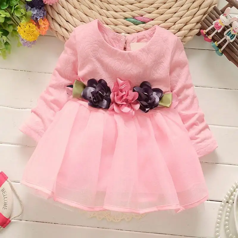 Baby Girls Kids Dress For Birthday Party Long Sleeve Three Flowers Belt Princess Infants Dress Vestido Baby Girl Clothes Baby Girls Kids Dress For Birthday Party Long Sleeve Three Flowers Belt Princess Infants Dress Vestido Baby Girl Clothes