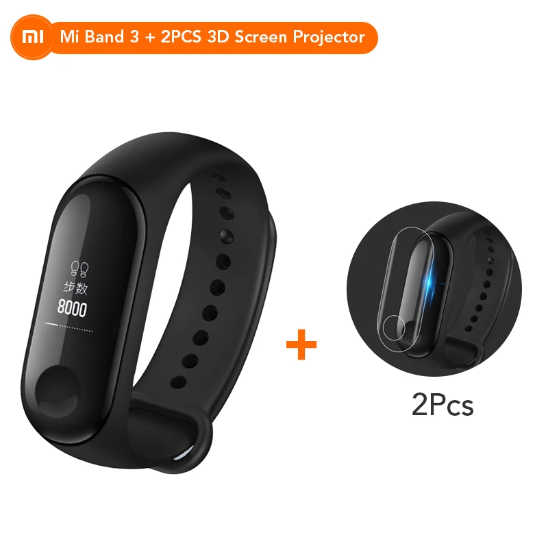 Xiaomi mi-браслет 3 Xio mi пульсометр Bluetooth 4,2 умный спортивный браслет OLED mi band 3 Smartband разноцветные ремни - Цвет: Add 2Protector