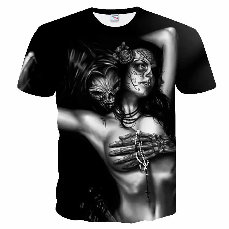 

3D printing Skull T-shirts Man's T-shirt Short Sleeve Tees Fashion Woman Streetwear Mens Coats tshirts European Summer 2019 New