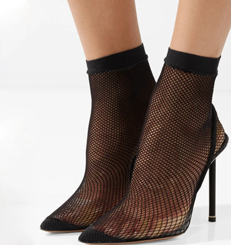 

Summer Sexy Women Supramesh Sock Thigh Boots Pointed Toe Ladies Thin High Heel Slip on Stiletto Over knee Thinnet Boots