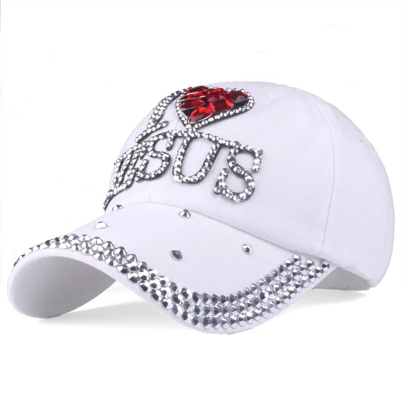 [YARBUU] бейсболки модная Высококачественная шапка для женщин с надписью JESUS, регулируемая хлопковая кепка, стразы, джинсовая кепка - Цвет: white