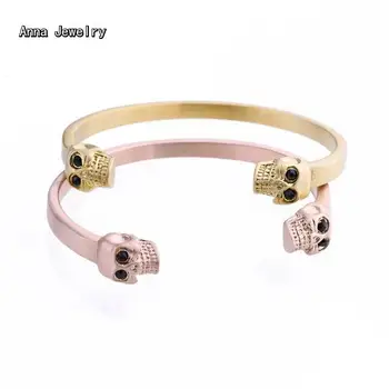 

2020 New Fashion Skeleton Charm Cuff Bracelet Open Skull Bracelets Bangles for Man Women Jewelry Stainless Steel With Black Eyes